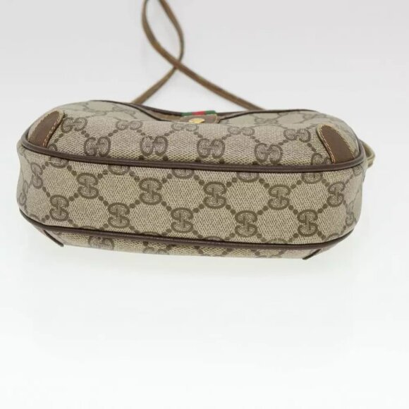 GUCCI Web Sherry Line GG Canvas Shoulder Bag PVC Leather Beige Green Auth - Picture 2 of 7